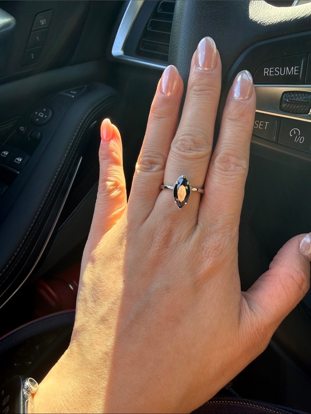 Sterling Silver Marquise Black and Champagne Stone Ring - Unbranded